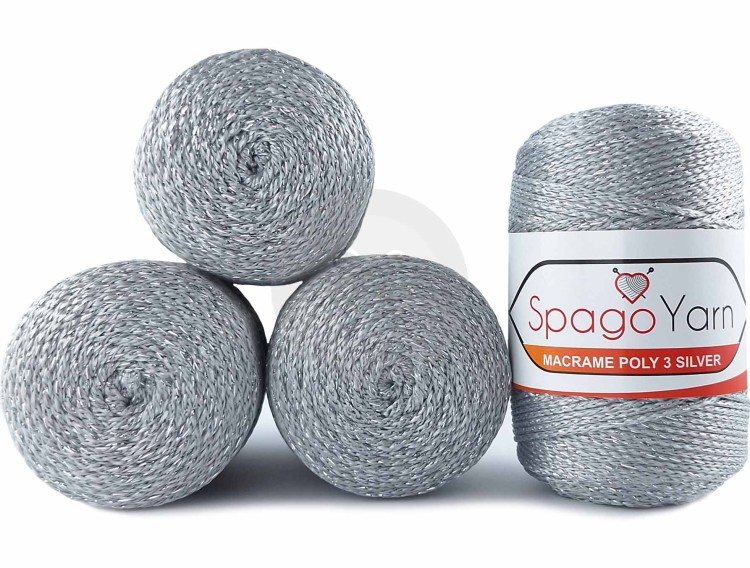 Sznurek Spagoyarn Macrame Poly 3 silver 060 popielaty