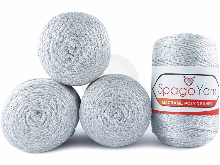 Sznurek Spagoyarn Macrame Poly 3 silver 001 srebrny
