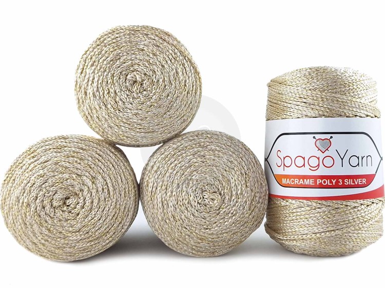 Sznurek Spagoyarn Macrame Poly 3 silver 161 beżowy
