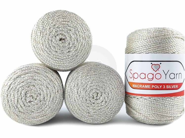 Sznurek Spagoyarn Macrame Poly 3 silver 016 jasny beżowy