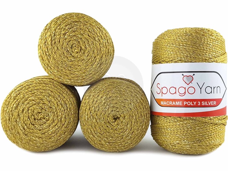 Sznurek Spagoyarn Macrame Poly 3 silver 050 złoty