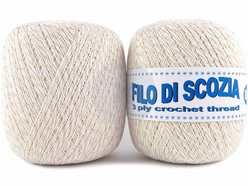 Kordonek Filo di Scozia 8/3 biały ze złotą nitką 001-G