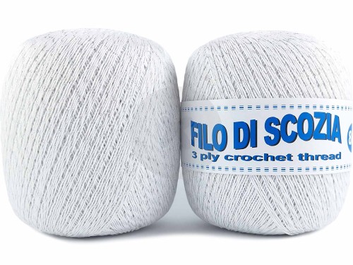 Kordonek Filo di Scozia 8/3 biały ze srebrną nitką 001-S