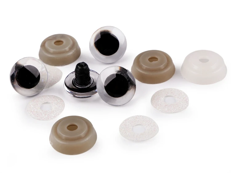 Oczy bezpieczne z zatyczką białe brokatowe 20mm