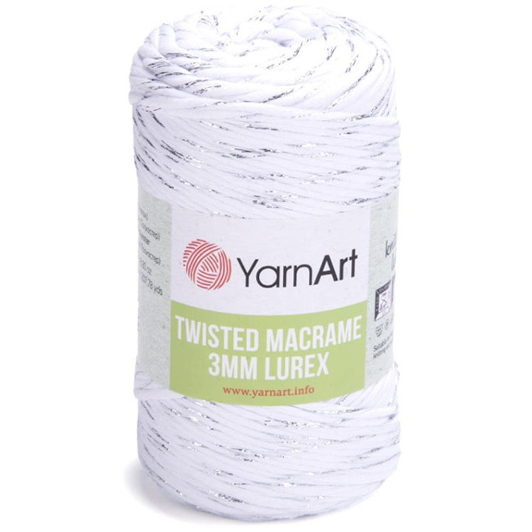 YarnArt twisted macrame 3mm lurex 751 biały