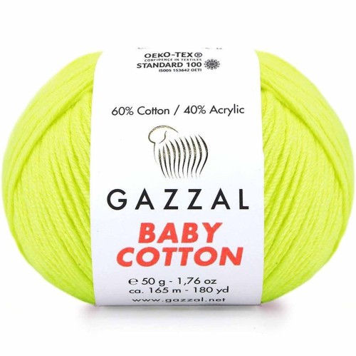 Włóczka Gazzal Baby Cotton 3462 neonowy żółty