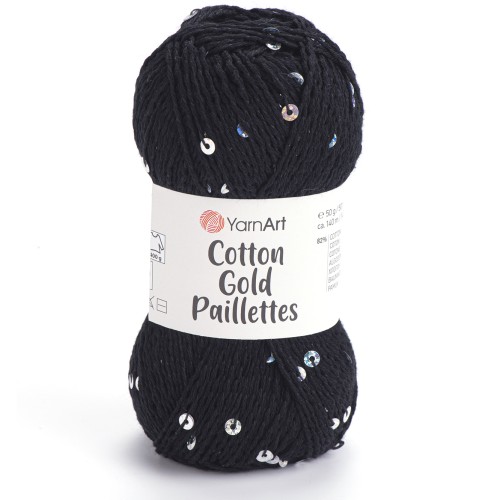 Włóczka YarnArt Cotton Gold Paillettes 7101 czarny