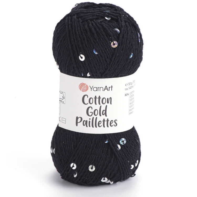 Włóczka YarnArt Cotton Gold Paillettes 7101 czarny