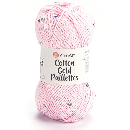 Włóczka YarnArt Cotton Gold Paillettes 7107 jasny róż