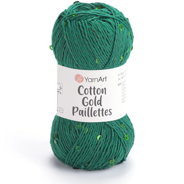 Włóczka YarnArt Cotton Gold Paillettes 7114 zielony