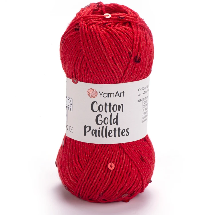 Włóczka YarnArt Cotton Gold Paillettes 7115 czerwony