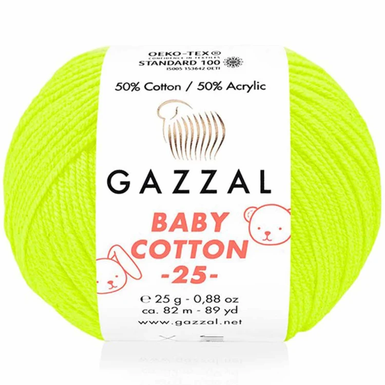 Włóczka Gazzal Baby Cotton 25 - 3462 neonowy żółty