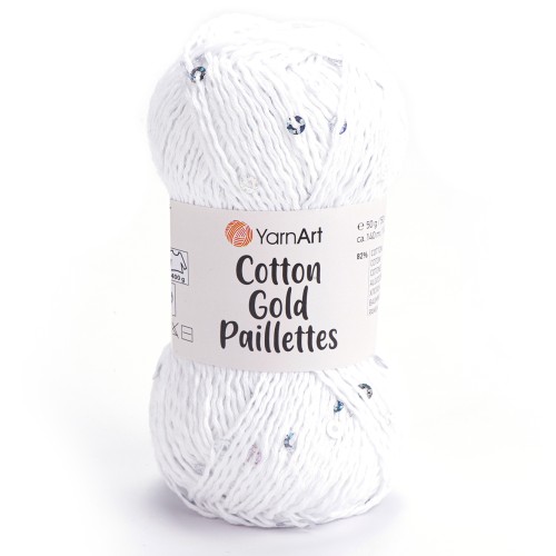 Włóczka YarnArt Cotton Gold Paillettes 7102 biały