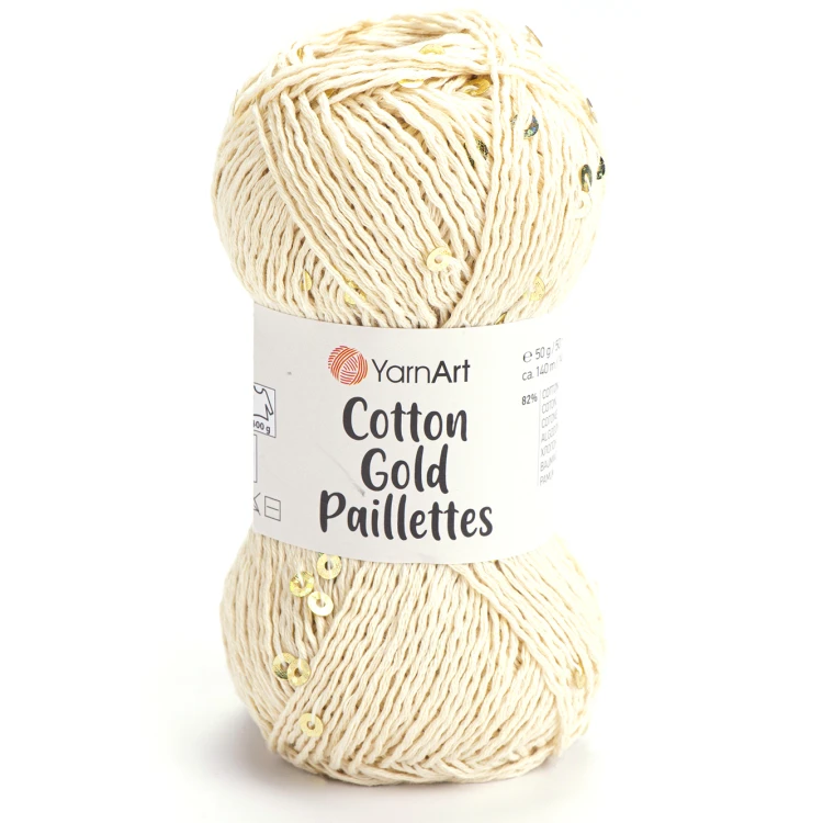 Włóczka YarnArt Cotton Gold Paillettes 7103 ecru