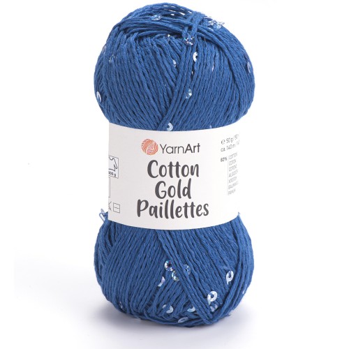 Włóczka YarnArt Cotton Gold Paillettes 7111 ciemny niebieski