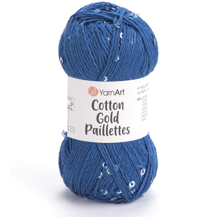 Włóczka YarnArt Cotton Gold Paillettes 7111 ciemny niebieski