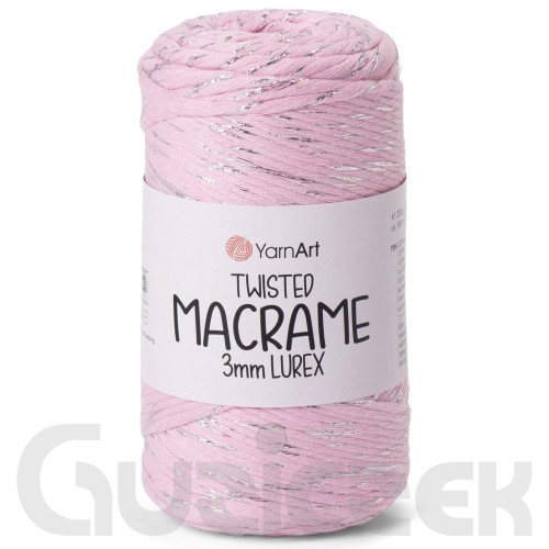 YarnArt twisted macrame 3mm lurex 762 jasny róż