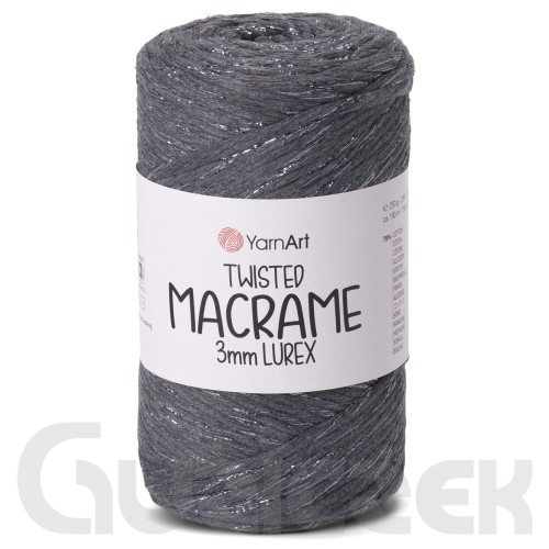 YarnArt twisted macrame 3mm lurex 758 ciemny szary