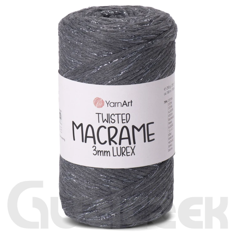 YarnArt twisted macrame 3mm lurex 758 ciemny szary