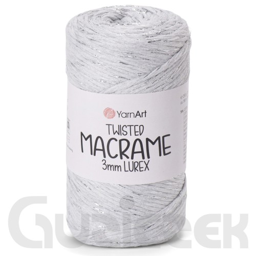 YarnArt twisted macrame 3mm lurex 756 popielaty