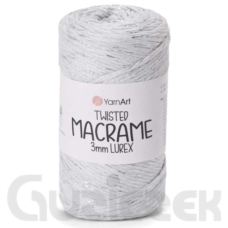 YarnArt twisted macrame 3mm lurex 756 popielaty