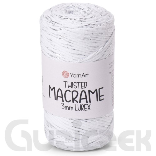 YarnArt twisted macrame 3mm lurex 751 biały