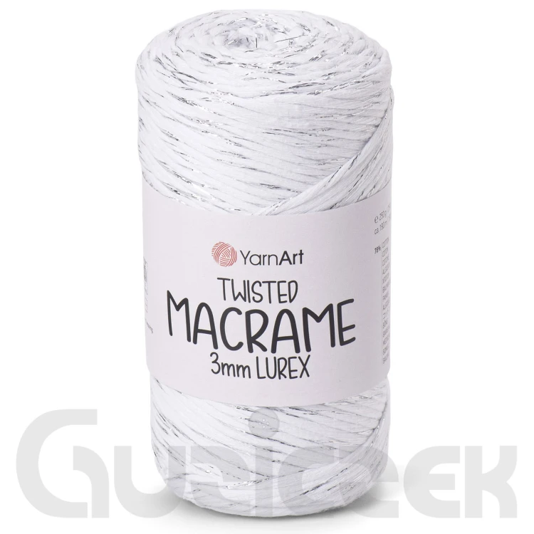 YarnArt twisted macrame 3mm lurex 751 biały