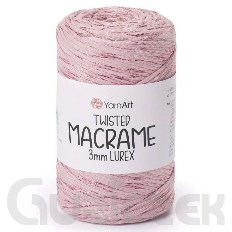 YarnArt twisted macrame 3mm lurex 792 brudny róż