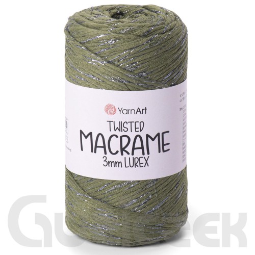 YarnArt twisted macrame 3mm lurex 787 oliwka