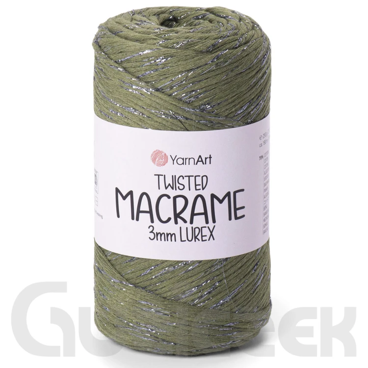 YarnArt twisted macrame 3mm lurex 787 oliwka