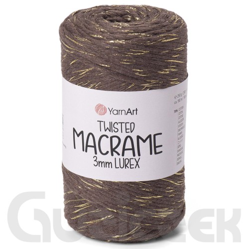 YarnArt twisted macrame 3mm lurex 769 czekoladowy