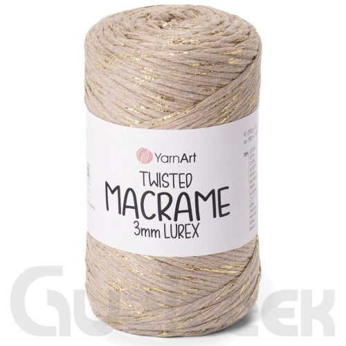 YarnArt twisted macrame 3mm lurex 768 ciemny beż