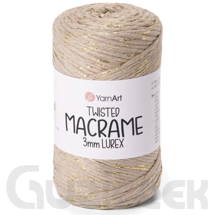 YarnArt twisted macrame 3mm lurex 768 ciemny beż