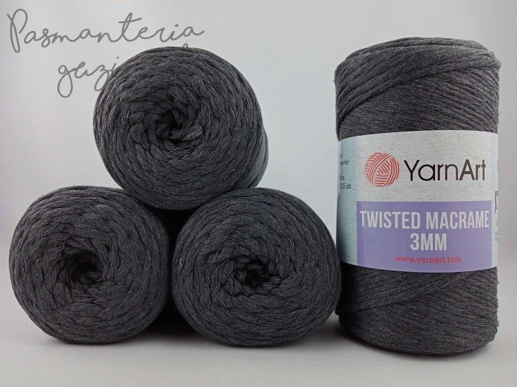 YarnArt twisted macrame 3mm 758 ciemny szary