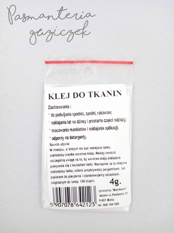 Klej do tkanin w proszku 4g