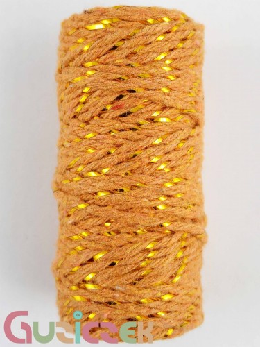 Sznurek bawełniany pomarańczowy ze złotą nitką