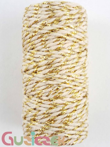 Sznurek bawełniany beżowy ze złotą nitką