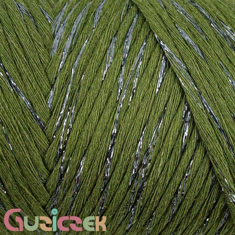 YarnArt twisted macrame 3mm lurex 787 oliwka