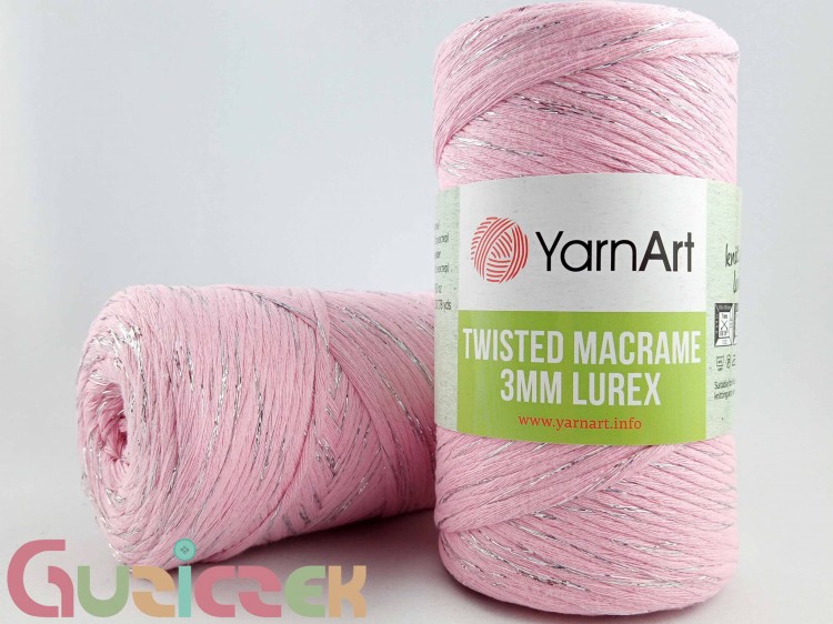YarnArt twisted macrame 3mm lurex 762 jasny róż