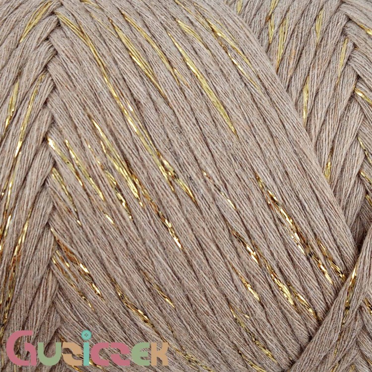 YarnArt twisted macrame 3mm lurex 768 ciemny beż