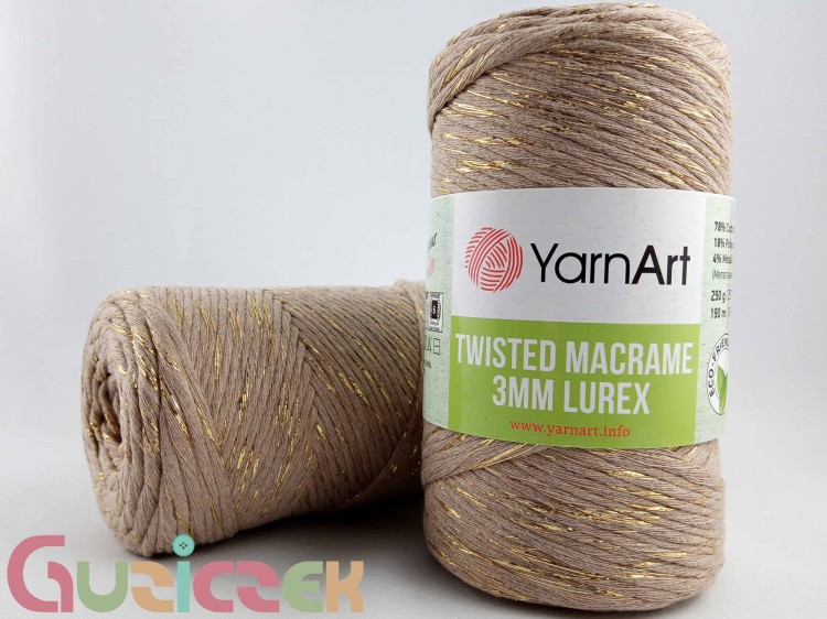 YarnArt twisted macrame 3mm lurex 768 ciemny beż