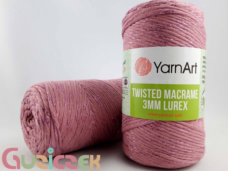 YarnArt twisted macrame 3mm lurex 792 brudny róż
