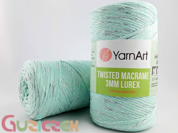 YarnArt twisted macrame 3mm lurex 775 miętowy