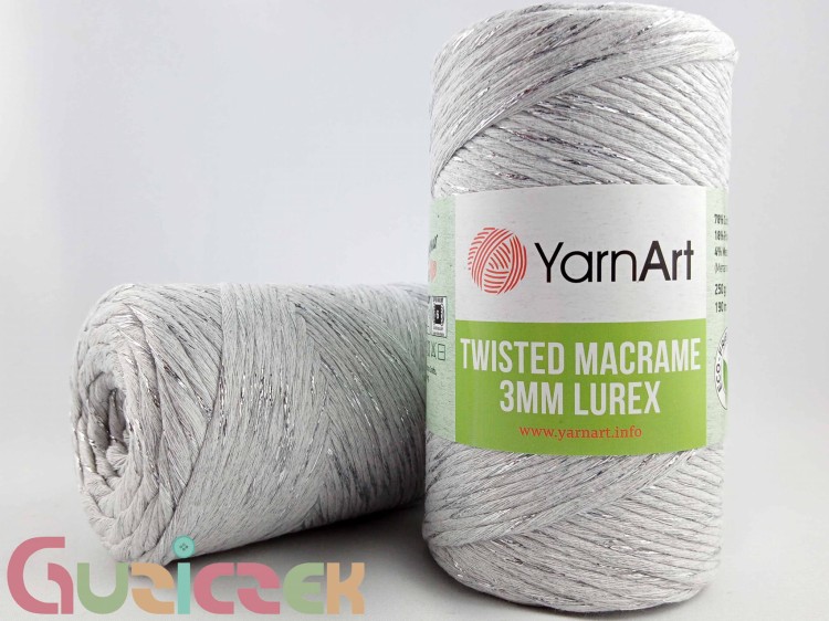 YarnArt twisted macrame 3mm lurex 756 popielaty