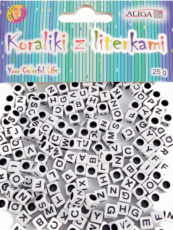 Koraliki plastikowe 5mm literki 25g