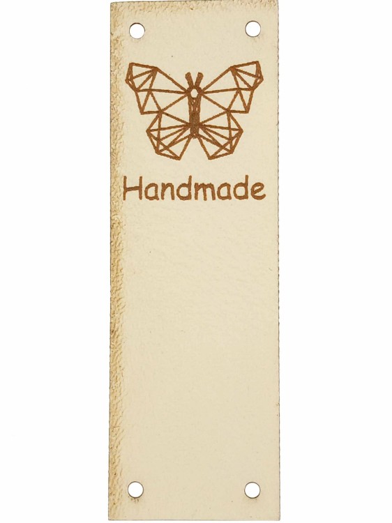 Handmade z motylem, jasny beż