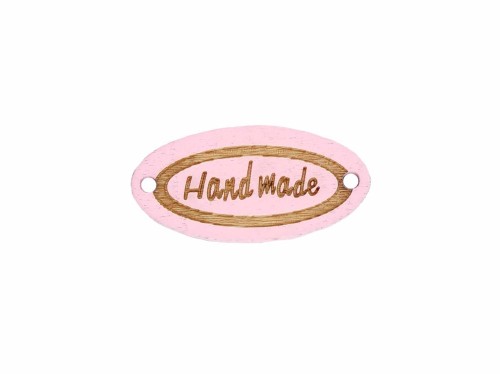 Naszywka drewniana Handmade owalna 1,3x2,7 różowy