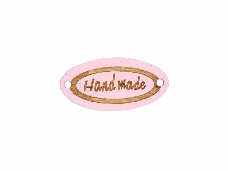 Naszywka drewniana Handmade owalna 1,3x2,7 różowy