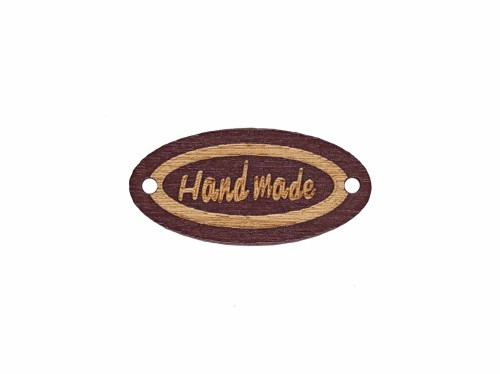 Naszywka drewniana Handmade owalna 1,3x2,7 brązowy