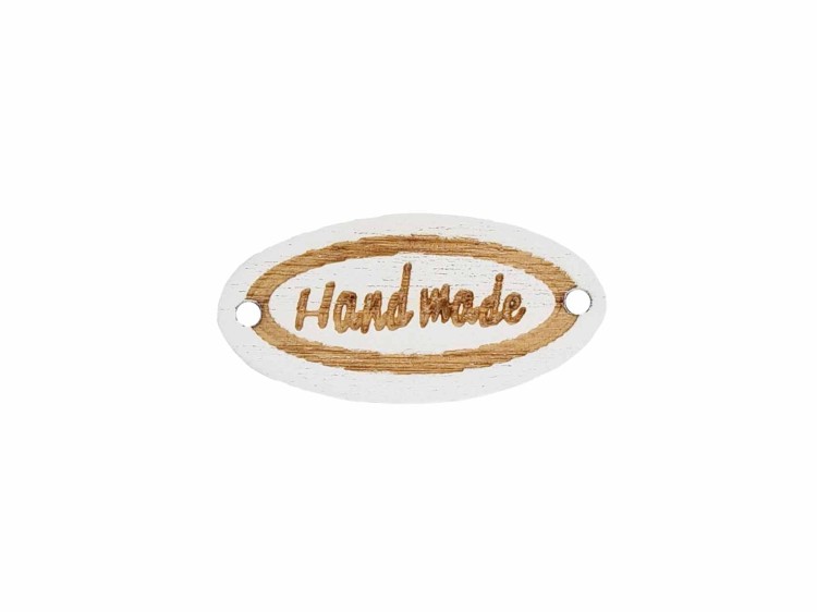 Naszywka drewniana Handmade owalna 1,3x2,7 biały
